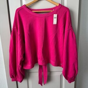 Pilcro Hot Pink Cropped Crewneck Sweatshirt